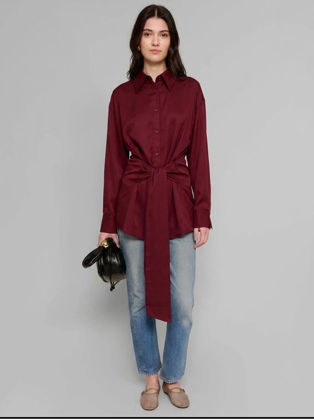 Pixie Market Burgundy Tie-Front Button Down Shirt